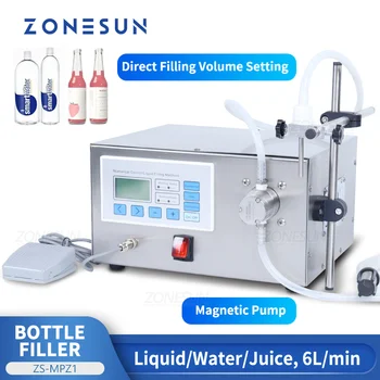  ZONESUN Полуавтоматическая Машина для розлива Жидкой воды, Соков, напитков, Магнитный насос с 1 головкой, Производство упаковки для банок ZS-MPZ1