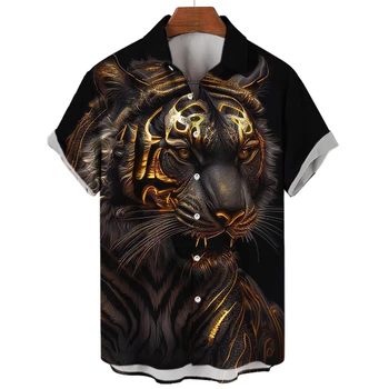  Гавайская мужская рубашка с 3D животным принтом тигра, летняя повседневная свободная рубашка оверсайз с короткими рукавами, повседневные уличные топы, свитшоты для вечеринок