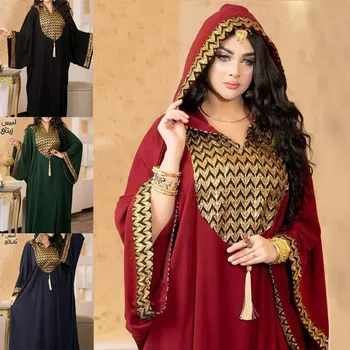 Элегантный мусульманский халат для женщин, роскошные золотые платья с капюшоном в стиле пэчворк, Африканская традиционная одежда Канга, Плюс Размер One Size